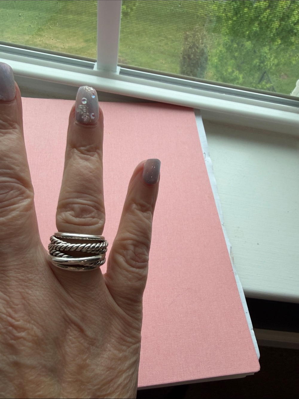 David Yurman wide crossover Sterling Silver Multi-Row Rope Stack Ring - Silver